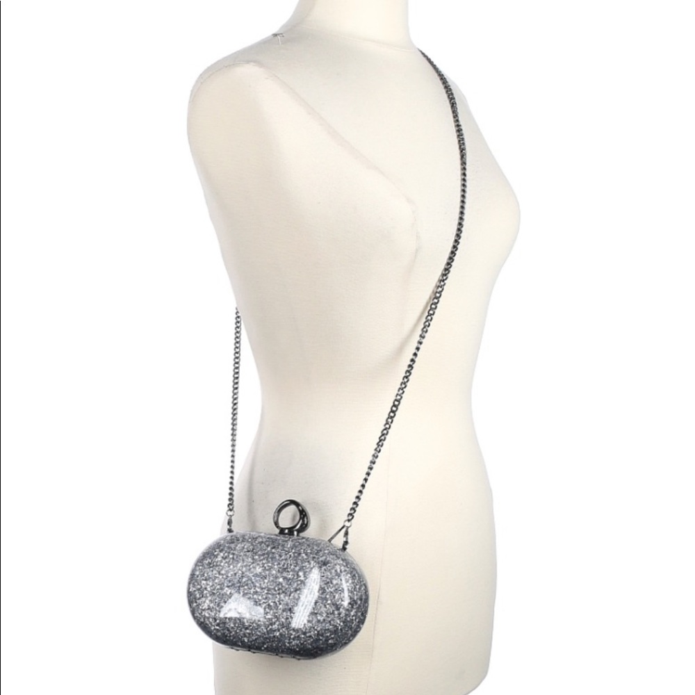 halston heritage silver clutch